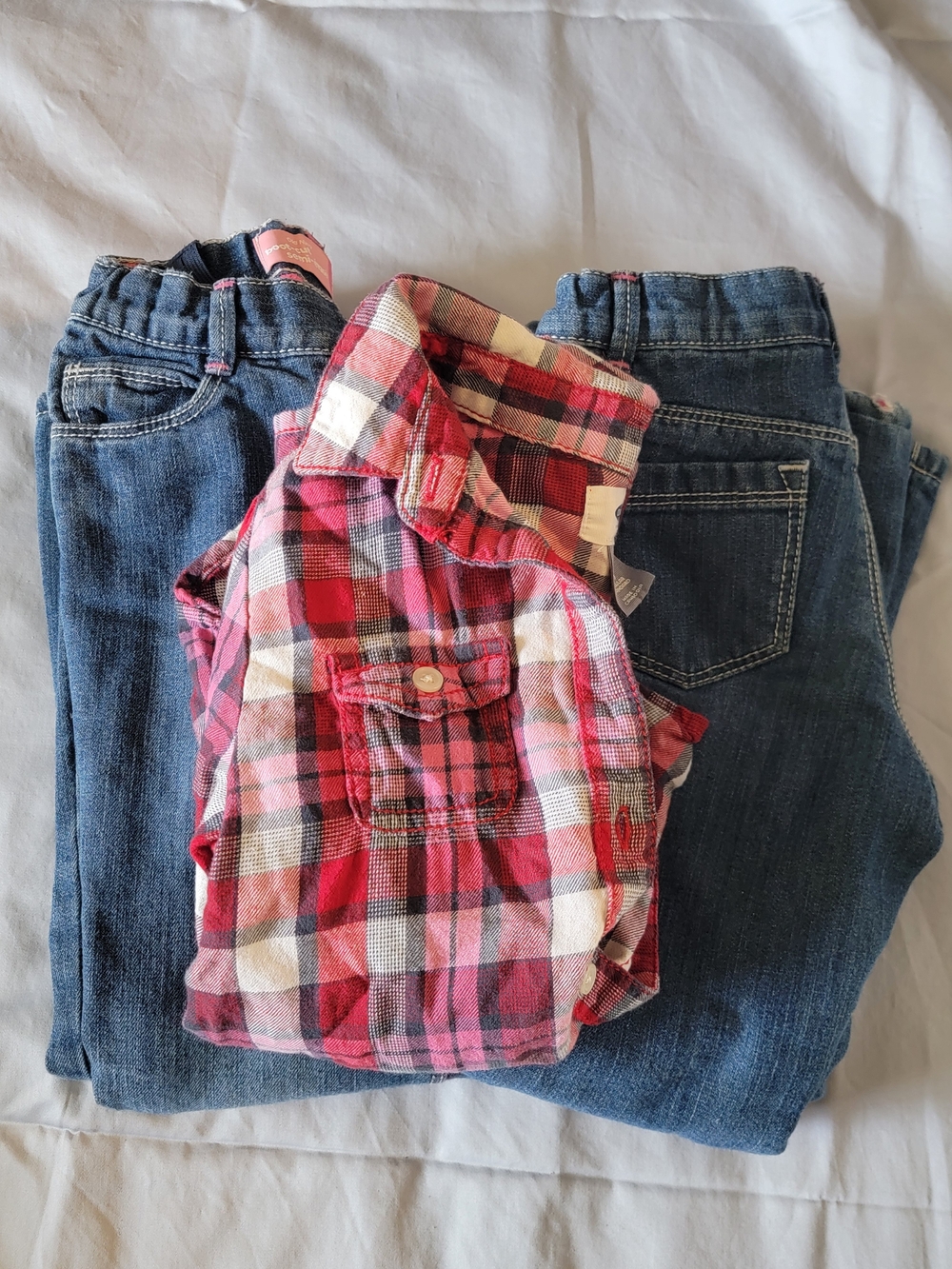 Girls Old Navy Red Plaid Shirt And 2 Jeans Lot